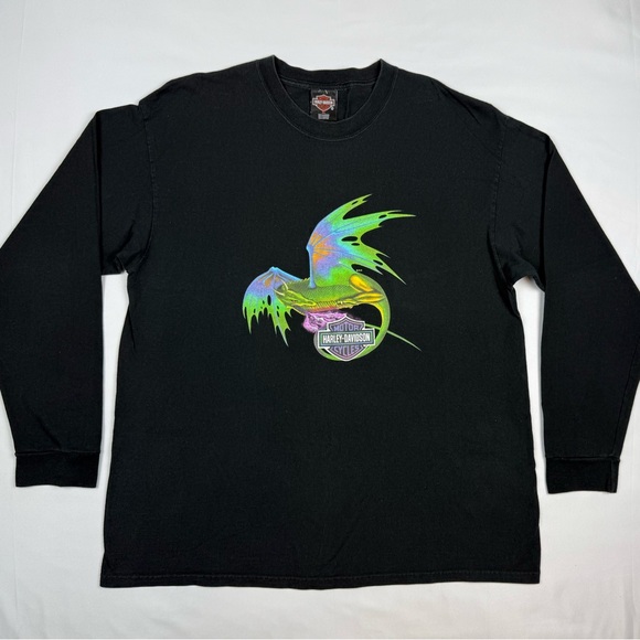 Vtg Harley Davidson Mens Dragon Long Sleeve T-Shirt XL Y2K Double